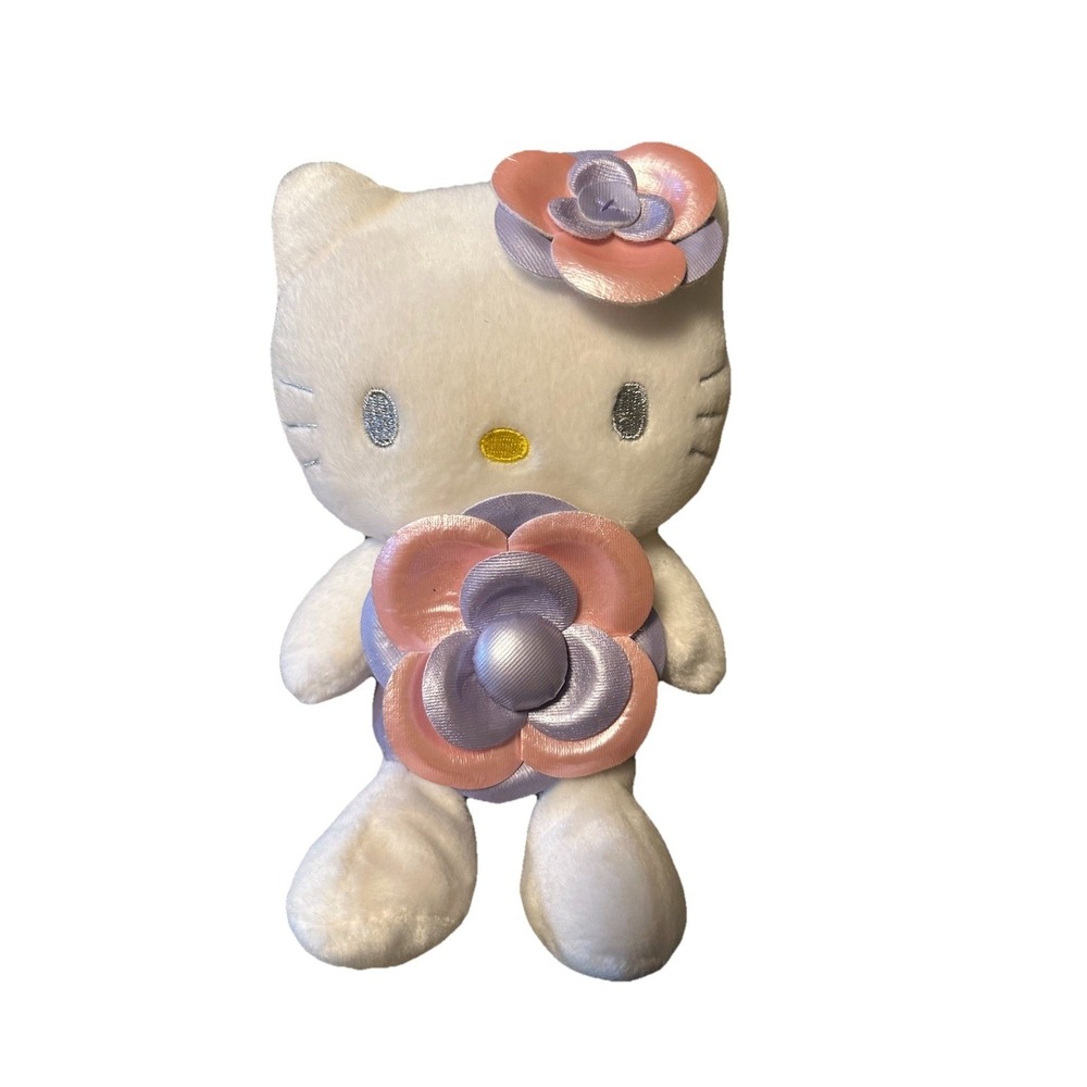Sanrio Hello Kitty Vintage Plush 2001 Metallic Flower Purple Pink Kawaii Plushie